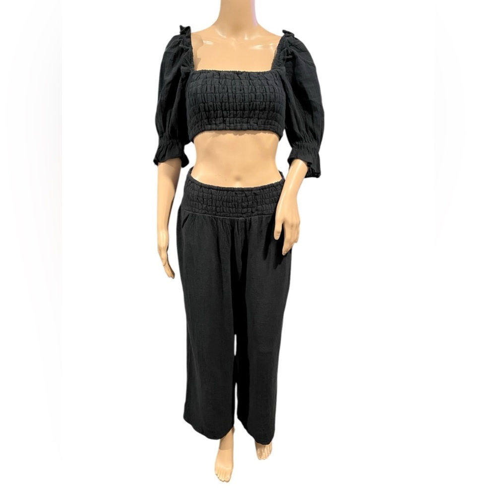 Free People Set Womens At Ease Crop Top & Pants Black Size XS - Picture 2 of 16